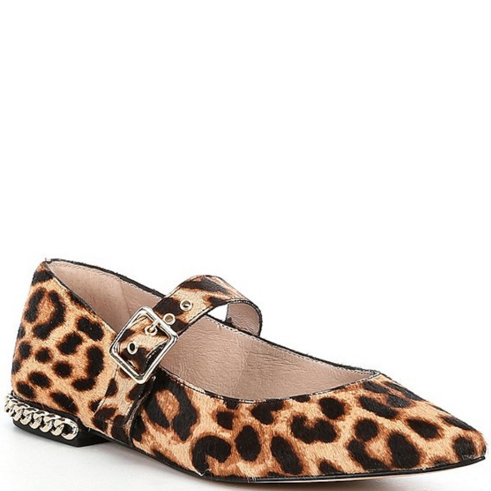 Gianni Bini | NWOT Finnie Leopard Print Calf Hair Chain Detail Flats
